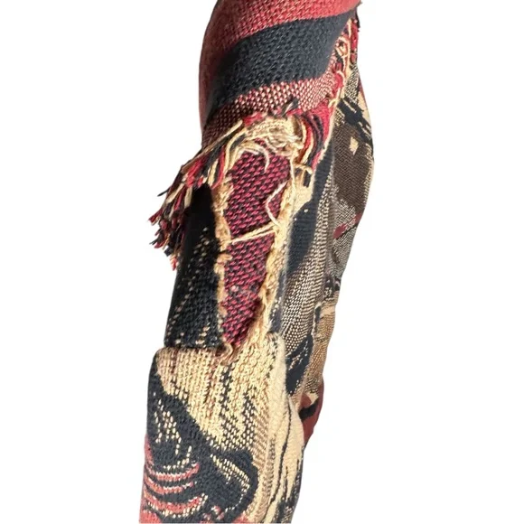 VINTAGE Cropped Horse Print Fringed Throw Blanket Western Jacket - Picture 9 of 14